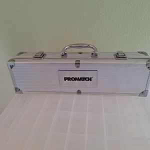 PROMATCH BBQ TOOLS IN SILVER CASE SPATULA FORK TONGS STAINLESS STEEL